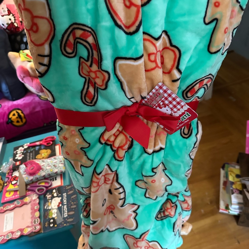 Hello kitty Teal Christmas Sugar Cookie Blanket - Picture 3 of 5